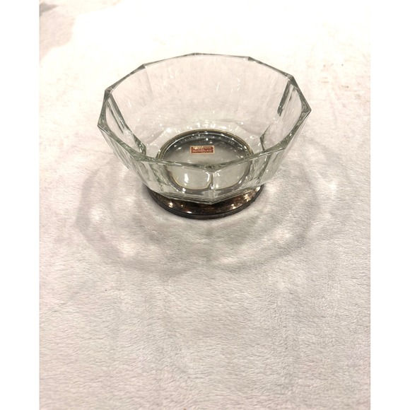 Other - Vintage Italian Crystal Decagon Bowl with Silverplate Base Made in Italy Faceted